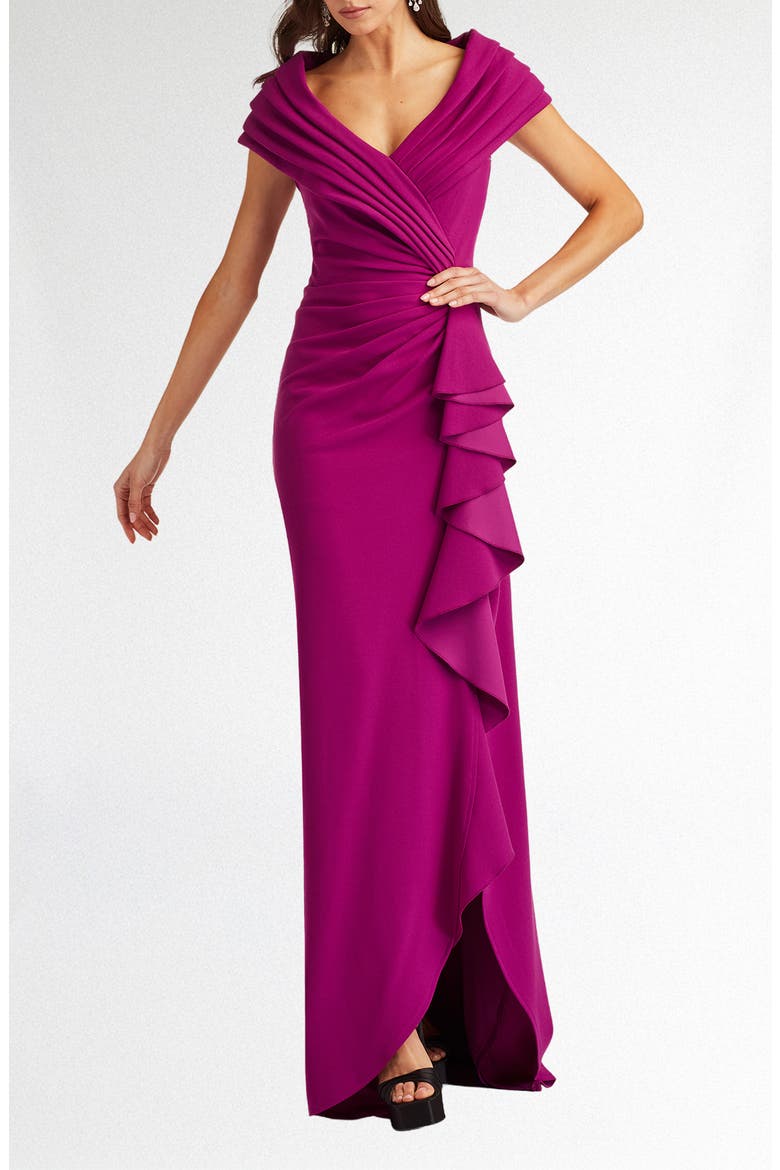 Cascade Ruffle Portrait Neck Gown, Main, color, MAGENTA