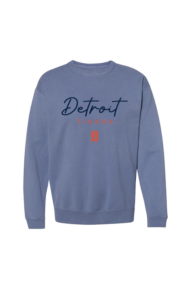 Women's Soft as a Grape  Blue Detroit Tigers Pigment Dye Crewneck Sweatshirt, Main, color, Blue