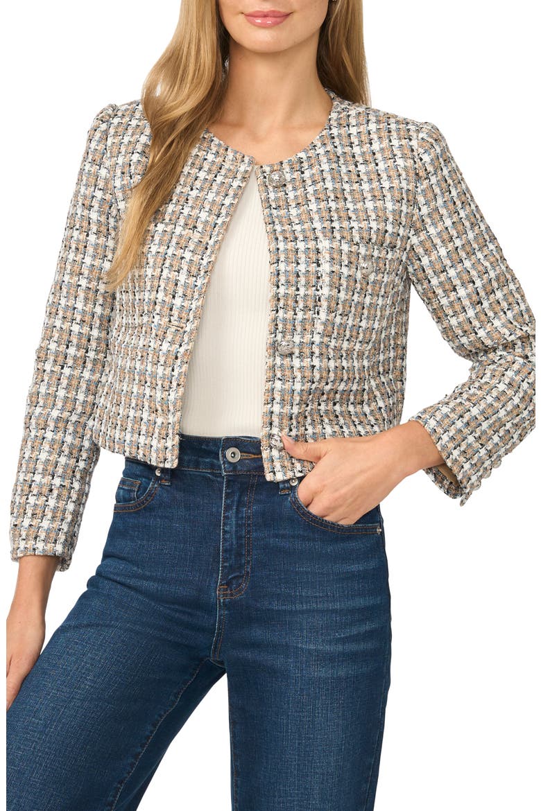 Collarless Tweed Jacket, Main, color, MOSAIC SKY