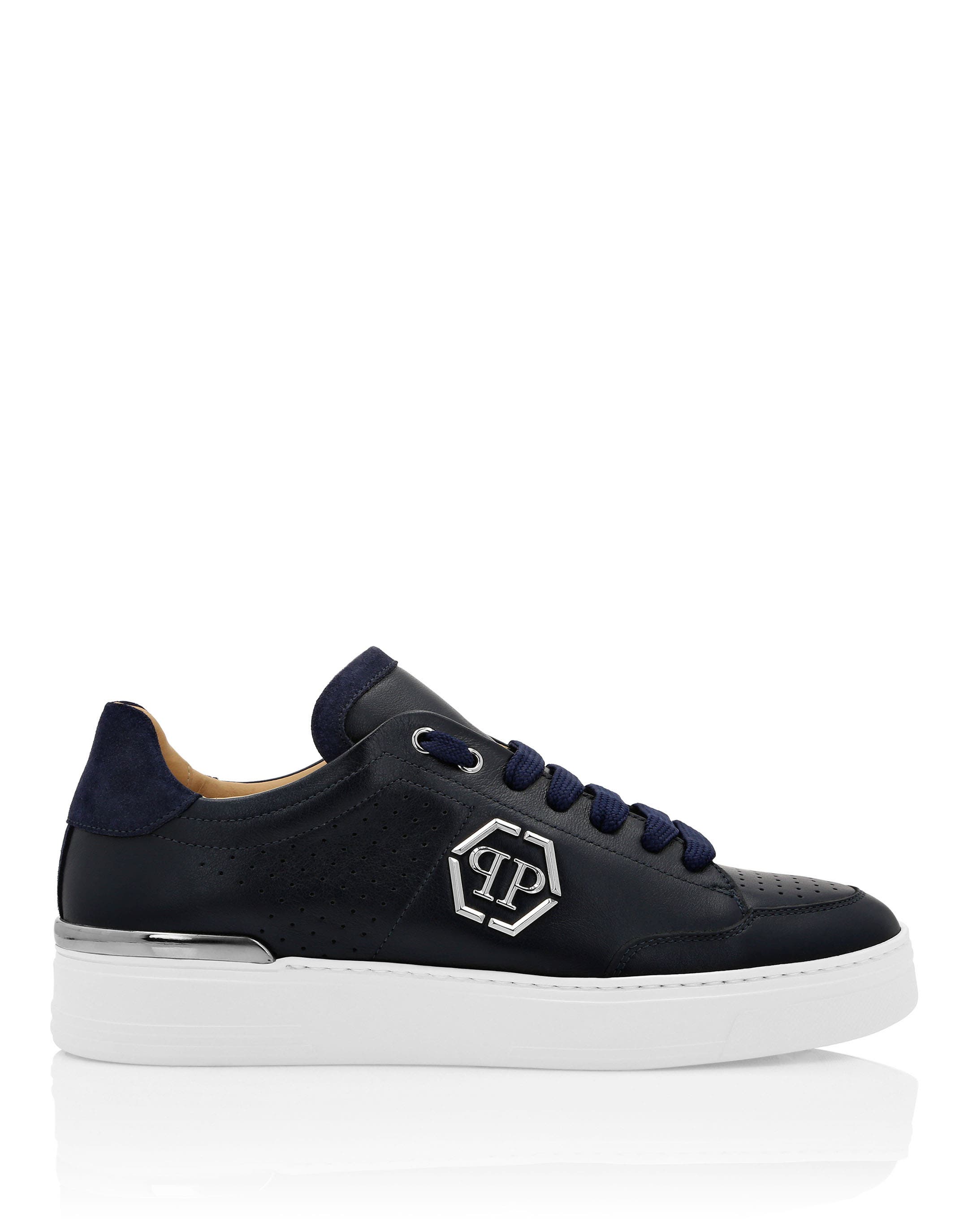 Mix Leather Lo-Top Sneakers Luxe Unisex, Alternate, color, darkblue