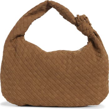 Woven Faux Suede Hobo Shoulder Bag