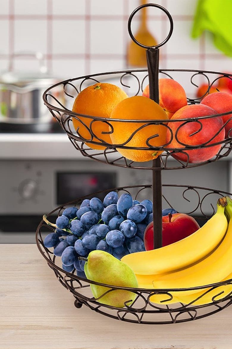 Bronze 2-Tier Countertop Fruit Basket Holder & Decorative Bowl Stand, Alternate, color, BRONZE