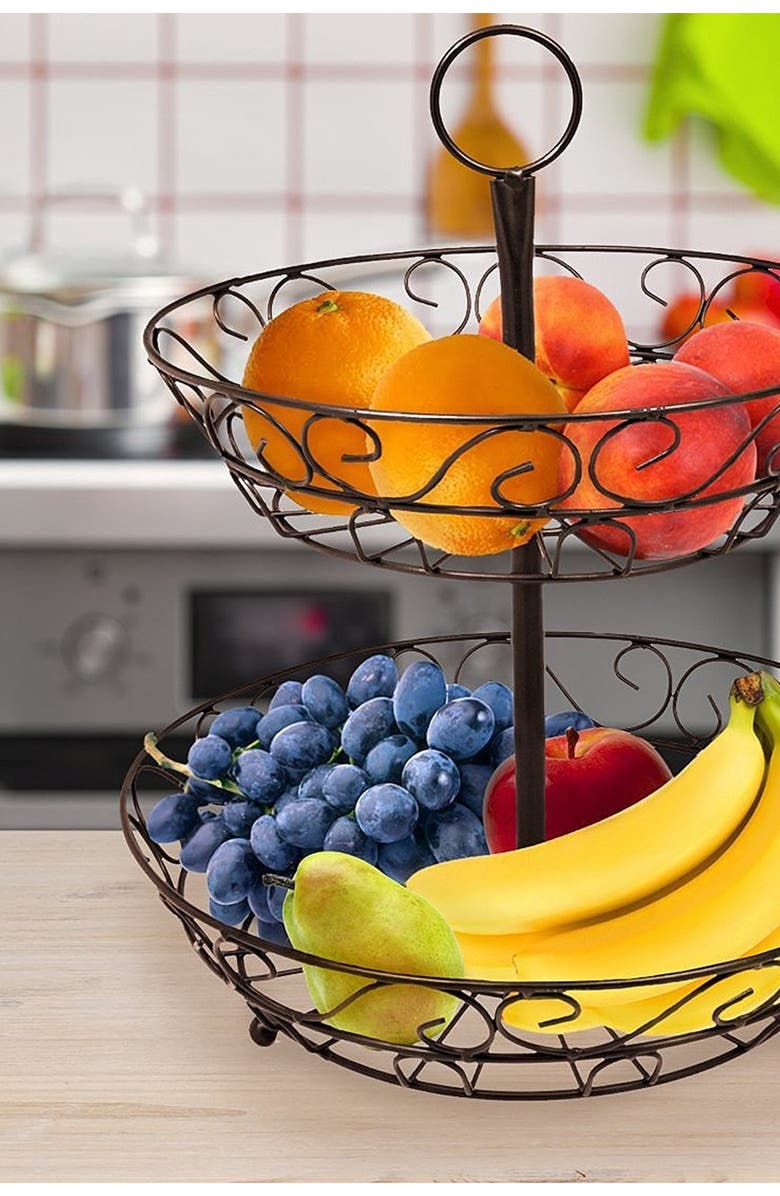 SORBUS Bronze 2-Tier Countertop Fruit Basket Holder & Decorative Bowl Stand, Alternate, color,