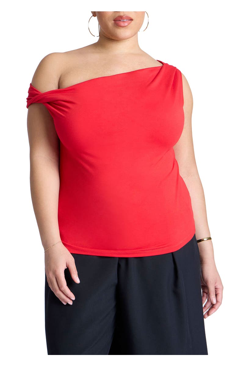 ELOQUII Asym Twist Sleeve Top, Main, color, High Risk Red