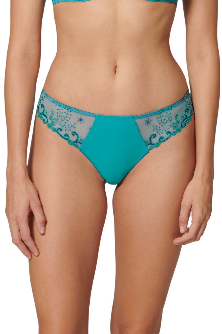 Delice Embroidered Thong, Main, color, ATOLL BLUE