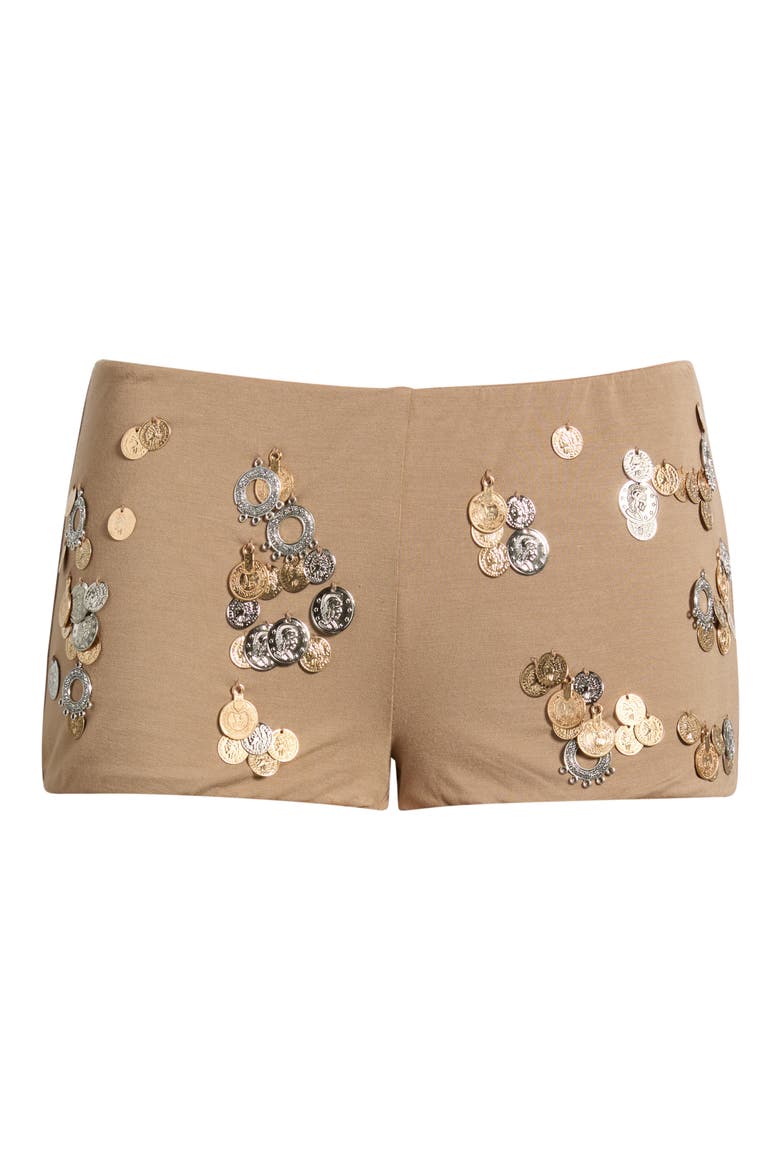 Coin Trim Hot Pants, Main, color, BROWN