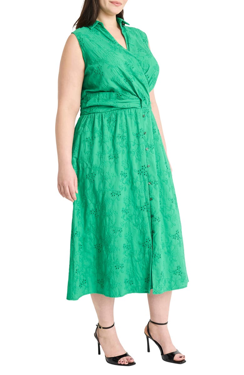 Maggy London Eyelet Front Wrap Sleeveless Maxi Dress, Alternate, color, Jelly Bean