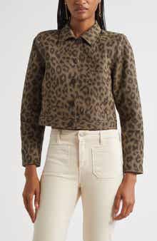 L'AGENCE Marla Leopard Print Crop Cotton Jacket