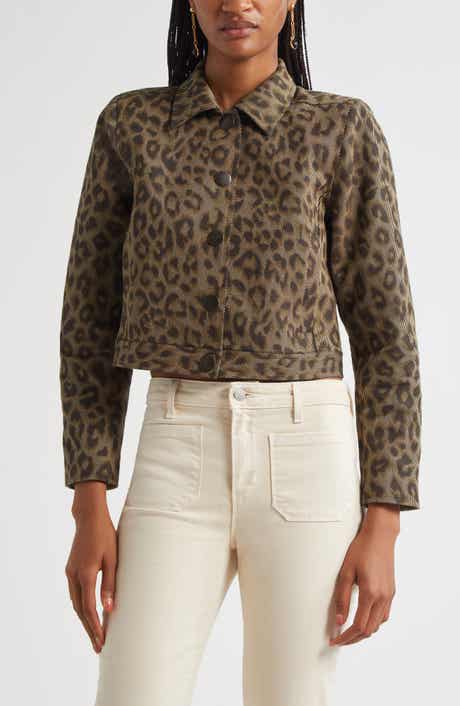 L'AGENCE Marla Leopard Print Crop Cotton Jacket