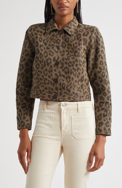 L'agence Marla Leopard Print Crop Cotton Jacket In Brown