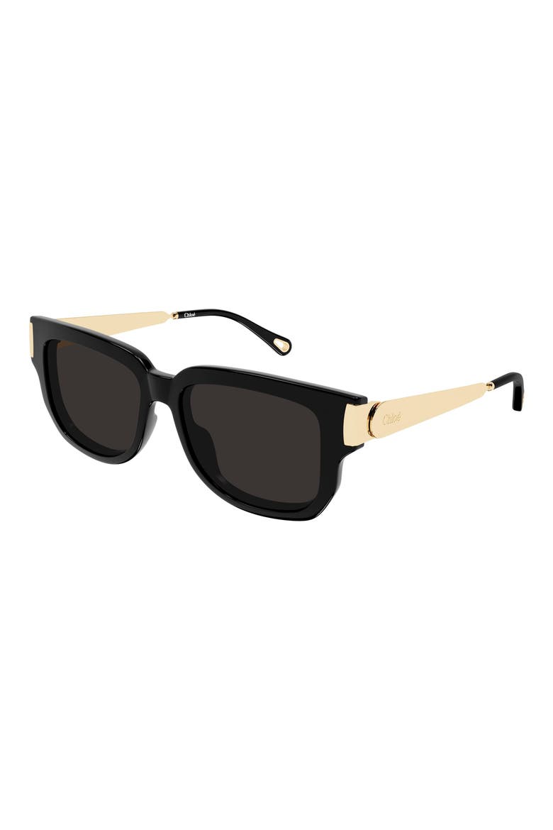 54mm Rectangular Sunglasses, Alternate, color, BLACK