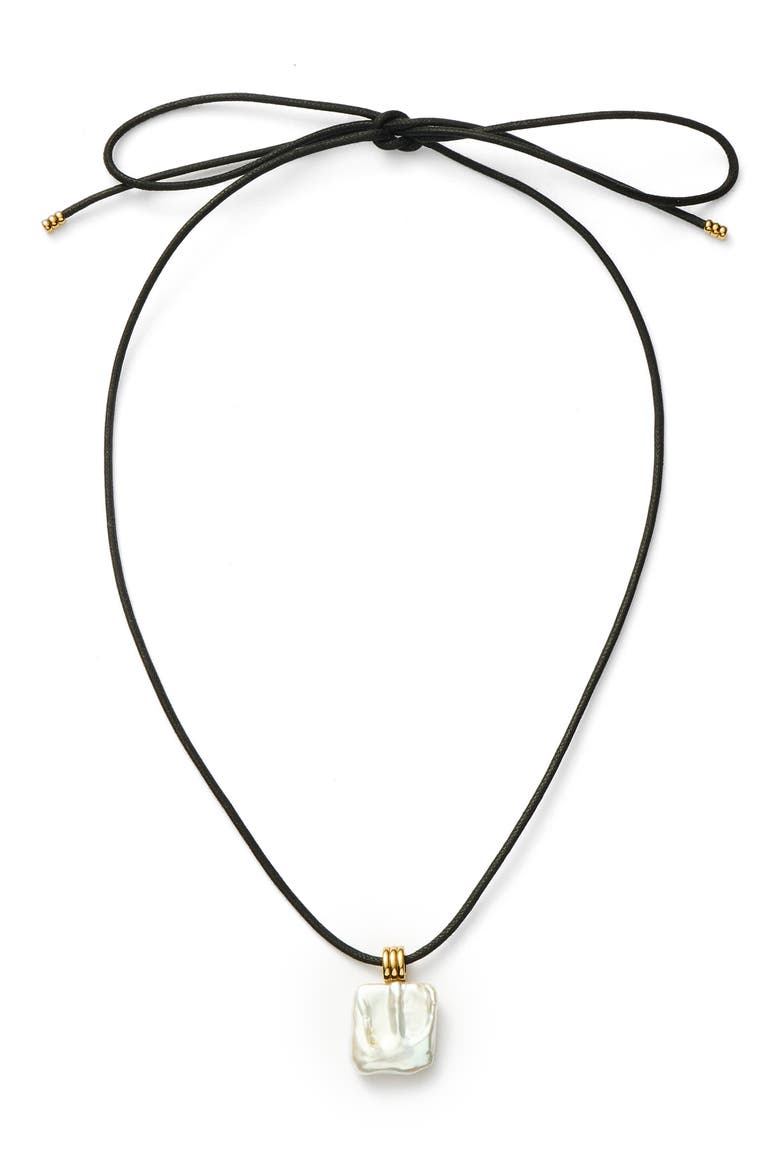 Square Freshwater Pearl Pendant Necklace, Alternate, color, GOLD