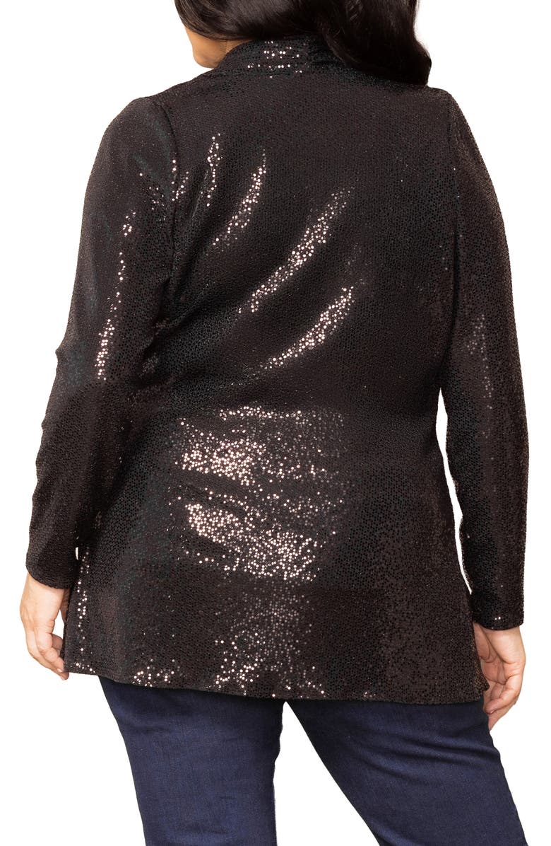 Kiyonna Glitz & Glam Sequin Tie Waist Jersey Jacket, Alternate, color, Onyx