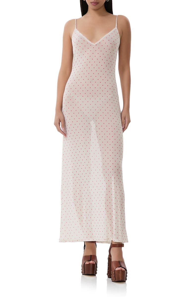 AFRM Paola Polka Dot Long Sleeve Mesh Dress, Alternate, color, Coral Micro Dot