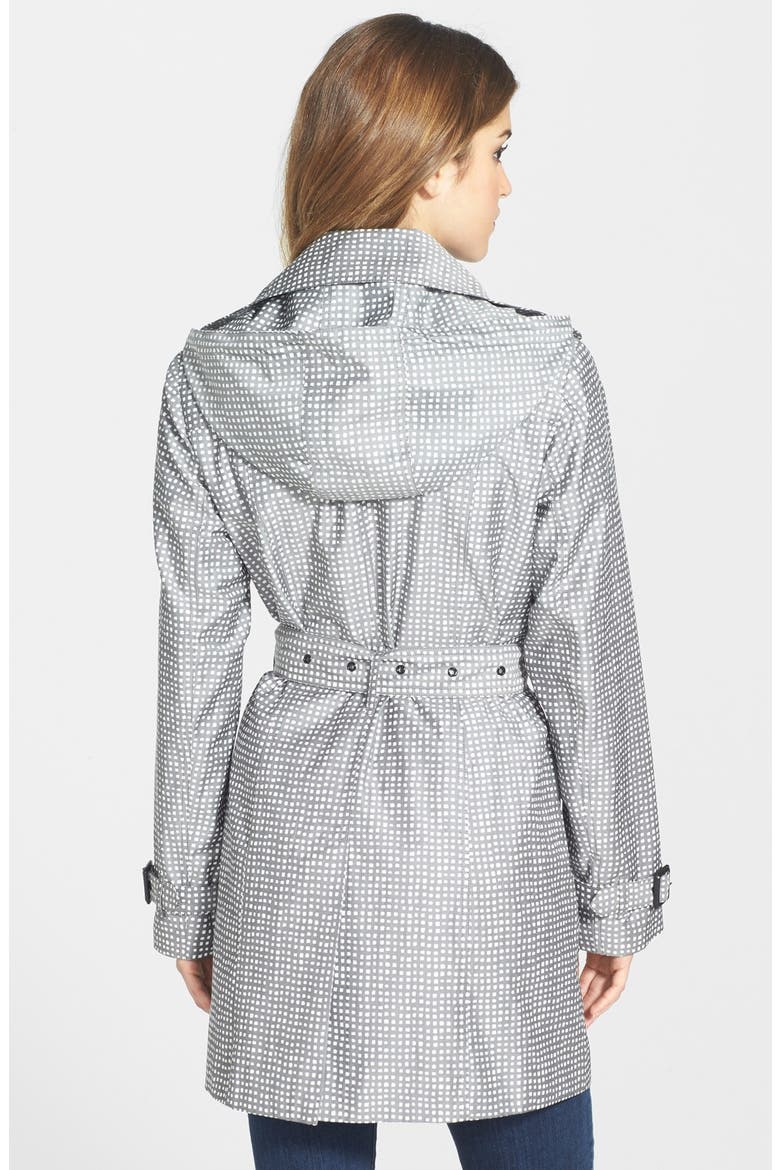 Gingham Print Hooded Trench Coat, Alternate, color, BLACK COMBO