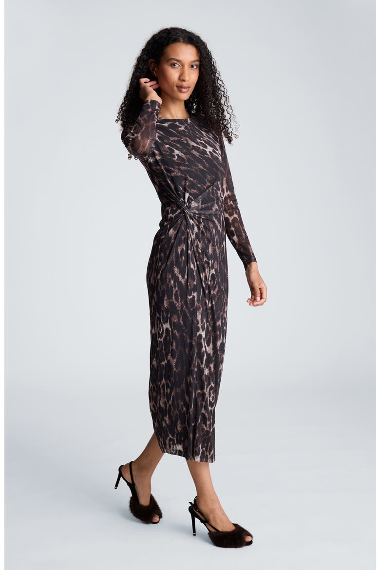Knot Front Mesh Midi Dress, Alternate, color, BLACK MULTI