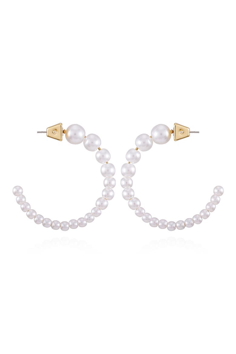 Faux Pearl Hoop Earrings, Main, color, GOLD TONE