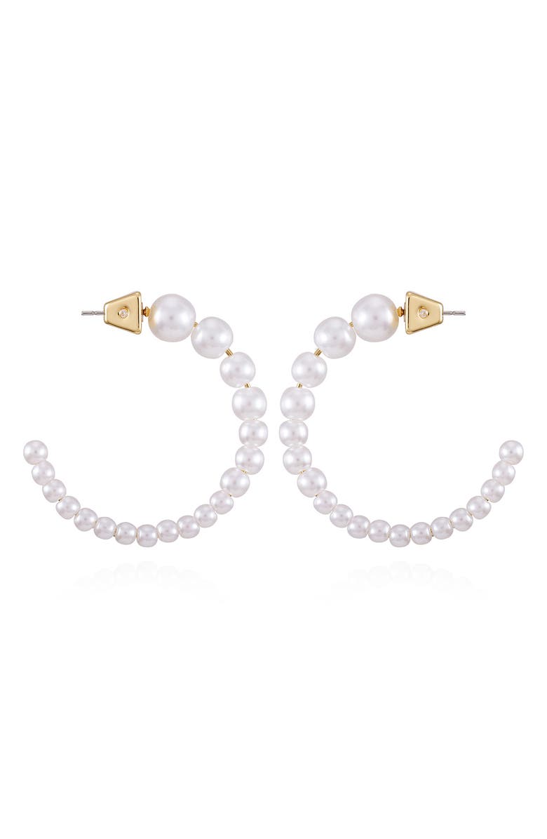 Vince Camuto Faux Pearl Hoop Earrings, Main, color, Gold Tone