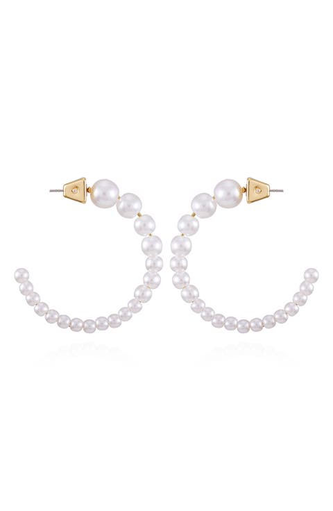Faux Pearl Hoop Earrings