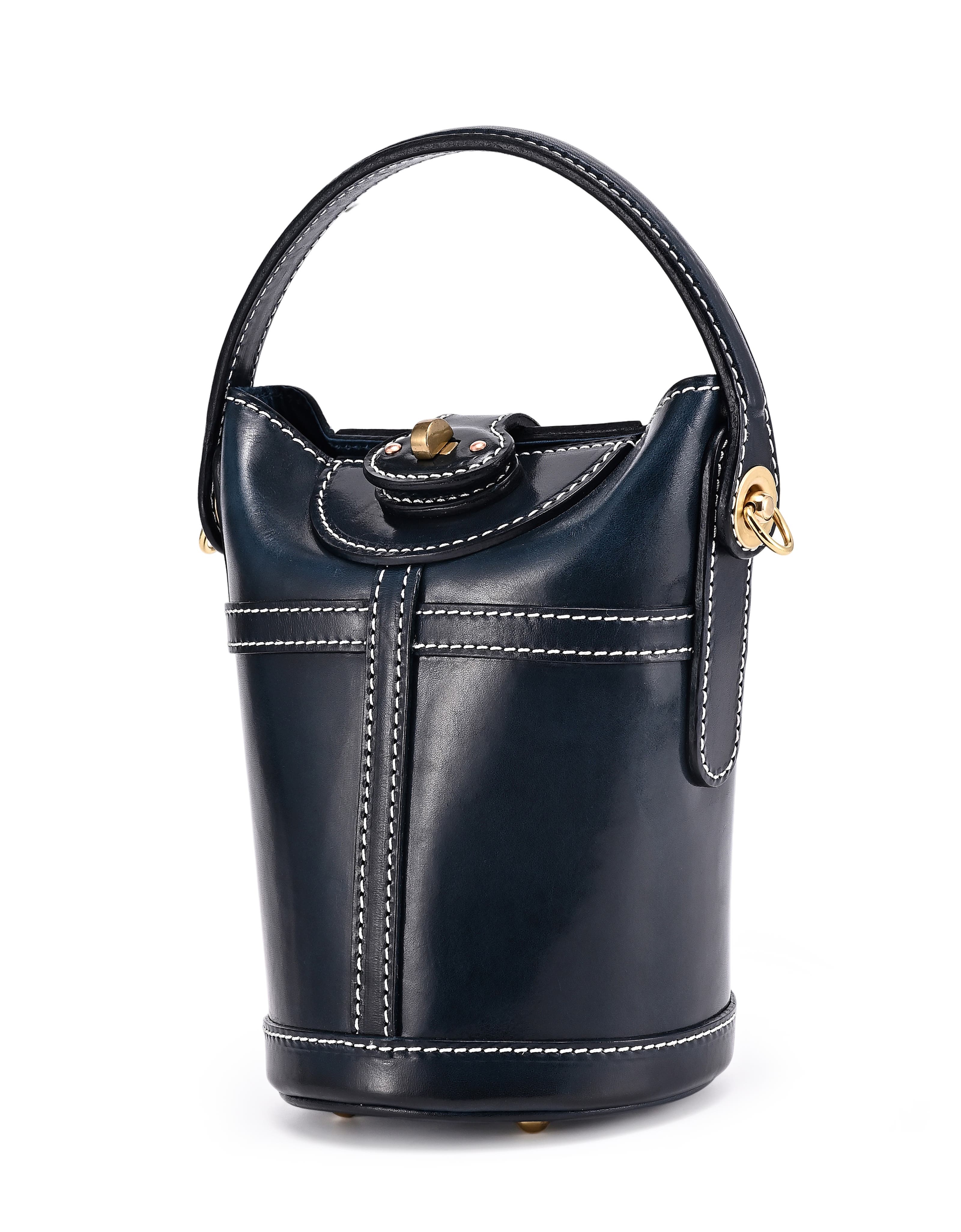 OLD TREND Begonia Genuine Leather Vintage Bucket Crossbody, Alternate, color, Navy