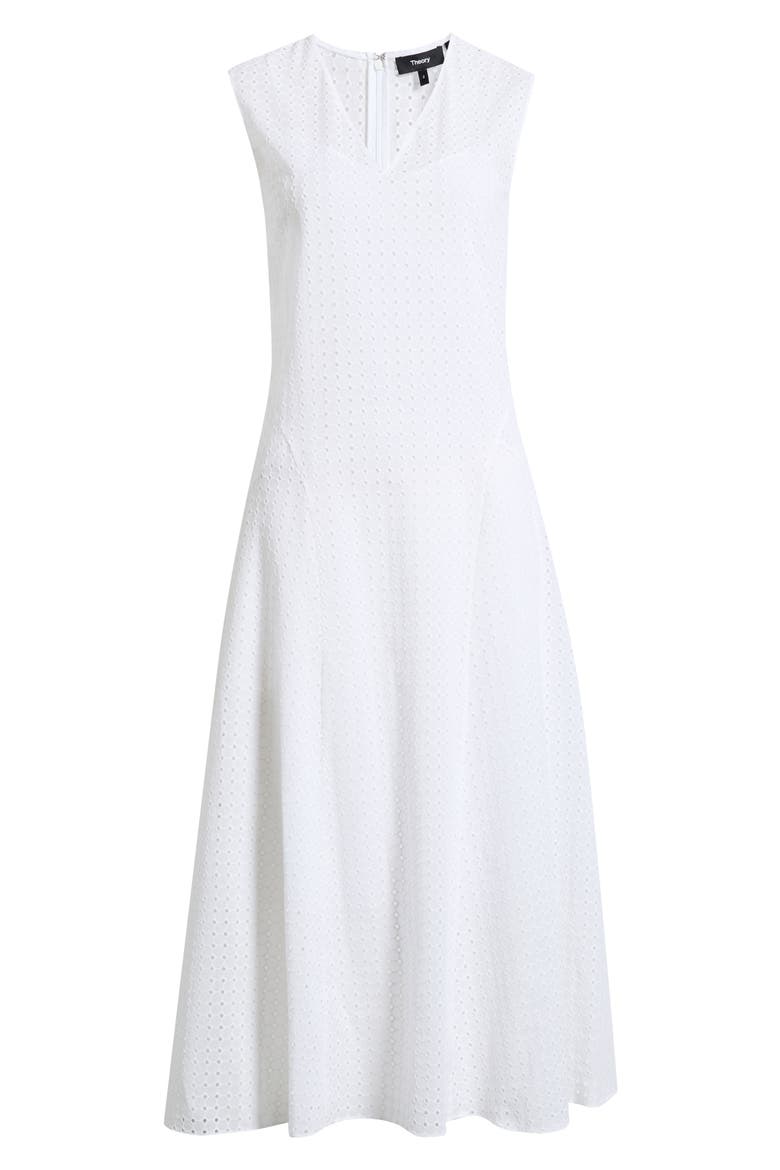 Eyelet Fit & Flare Midi Dress, Alternate, color, WHITE