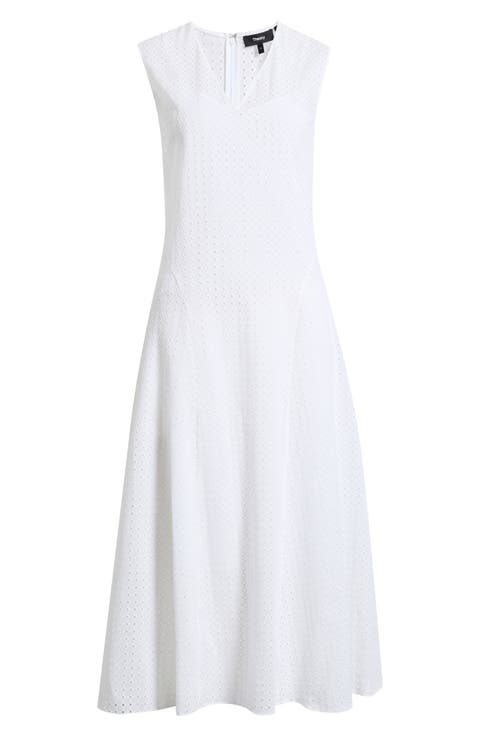 Eyelet Embroidered Fit & Flare Cotton Midi Dress