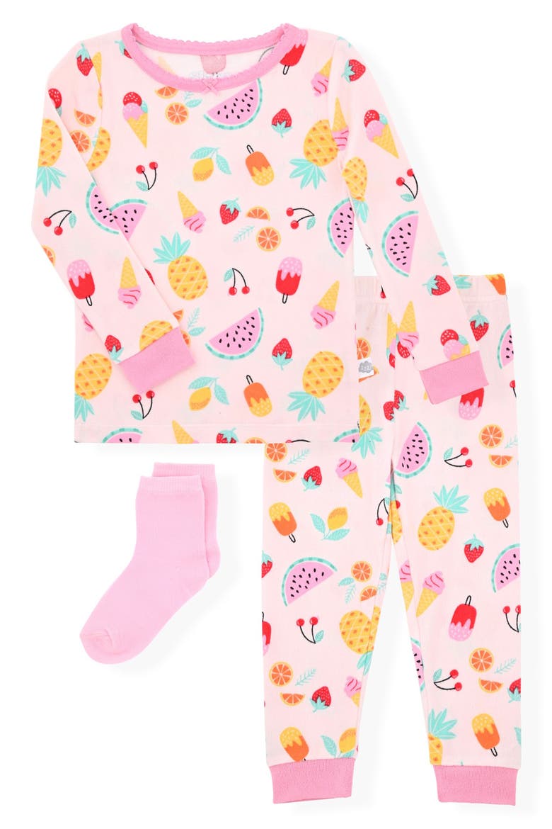 Fitted Two-Piece Pajamas & Socks Set, Main, color, PINK