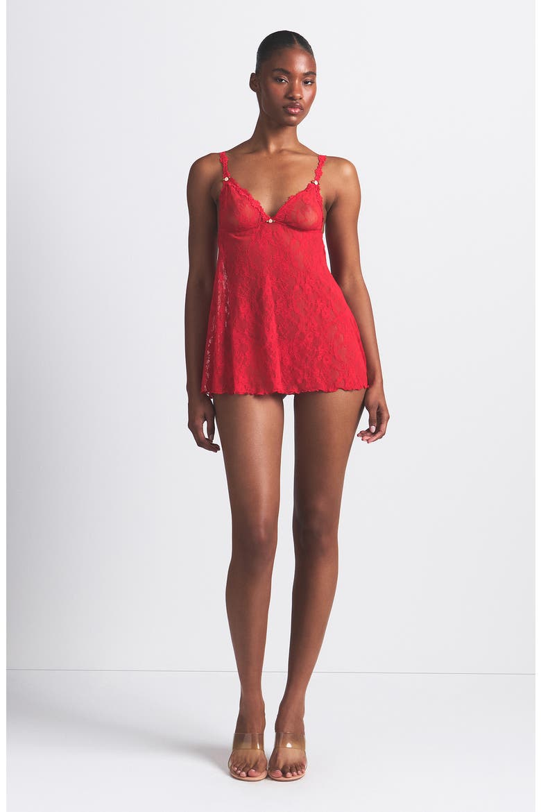 Stretch Lace Chemise & G-String Set, Alternate, color, RED