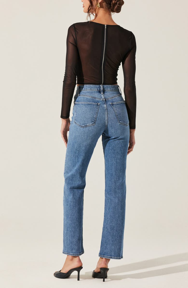 ASTR the Label Long Sleeve Mesh Corset Top, Alternate, color, Black