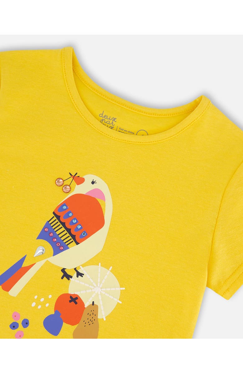 Deux par Deux Little Girl's Organic Cotton Tee Yellow And Birds, Alternate, color, 