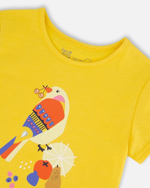 Deux Par Deux Little Girl's Organic Cotton Tee Yellow And Birds In Yellow And Birds
