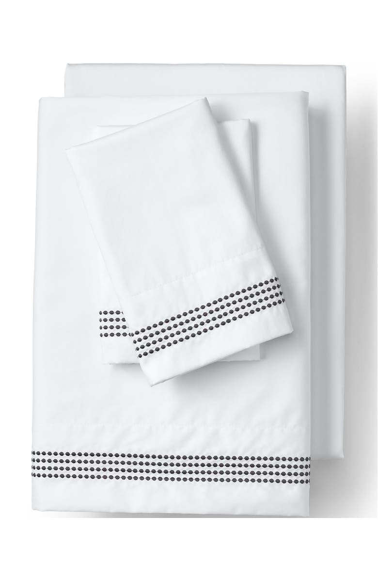 Lands' End Supima Cotton No Iron Sateen Embroidered Sheets - 400 thread count, Main, color, Warm Graphite Dots