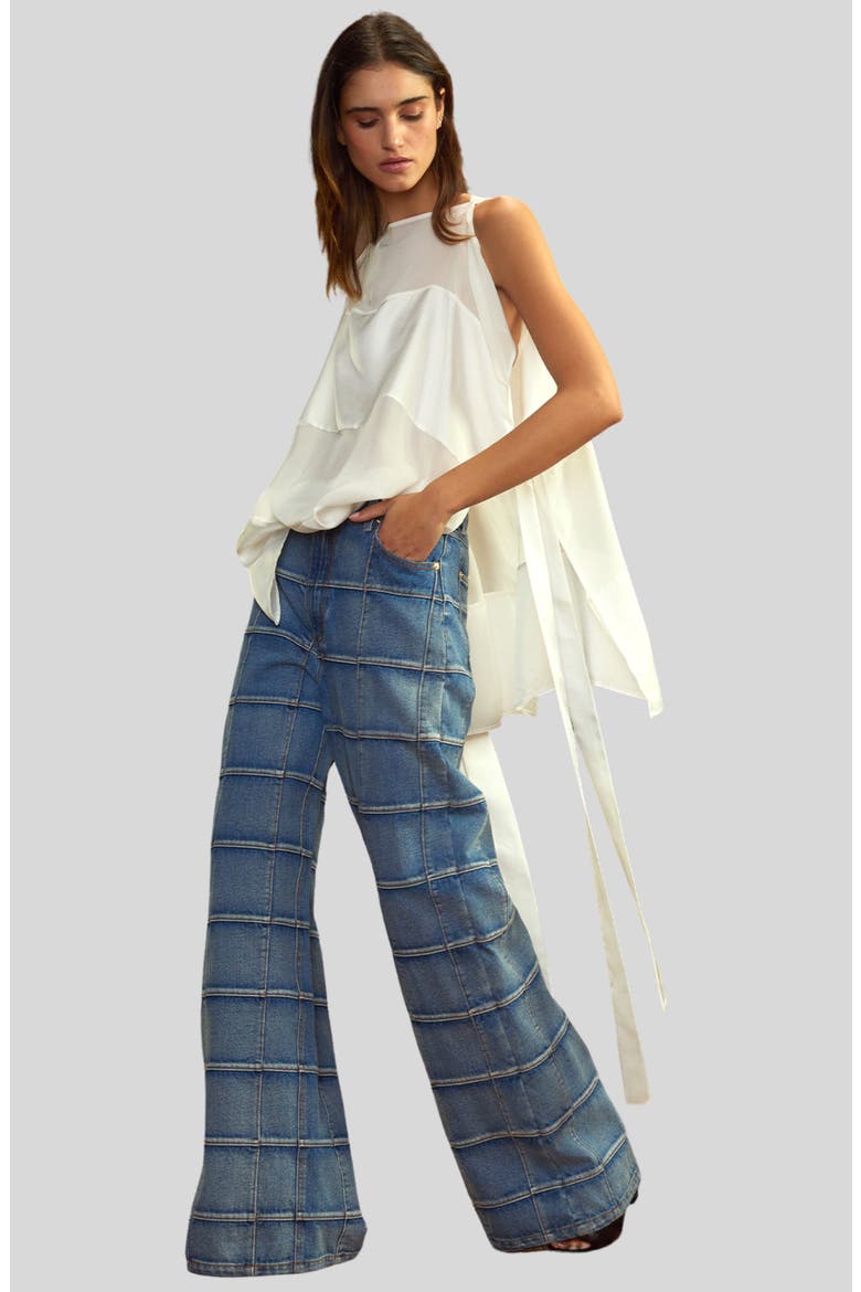 Windowpane Wide-Leg Jeans, Alternate, color, LIGHT WASH