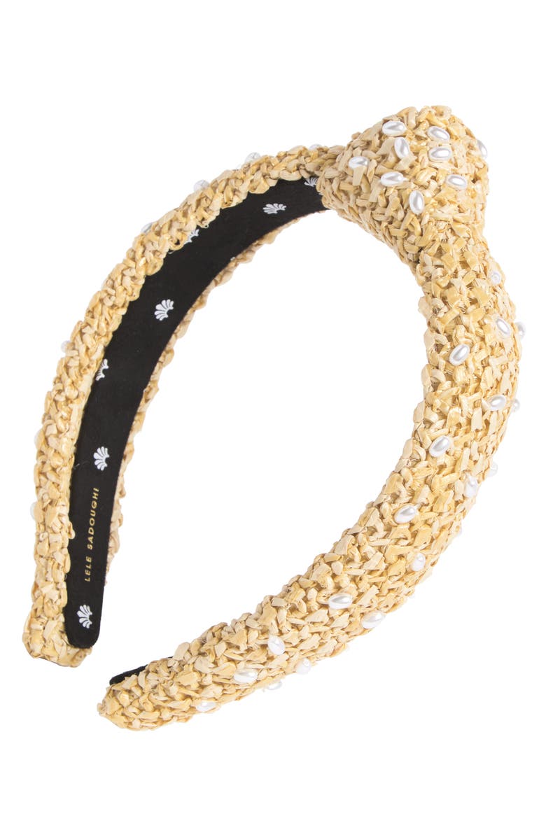 Lele Sadoughi Imitation Pearl Embellished Raffia Headband, Main, color, 