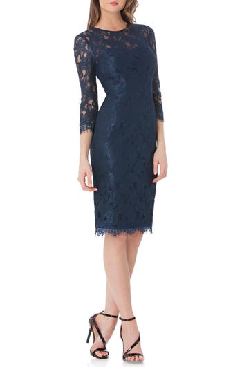 js collections lace sheath dress JS COLLECTION NEW Women's Black/nude Lace-inset Bell-sleeve Sheath Dress 2 TEDO