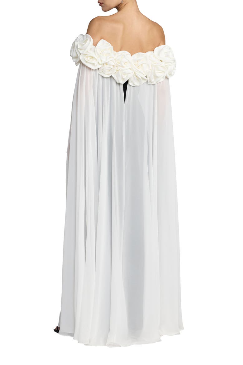 Off The Shoulder Crepe Gown With Chiffon Cape, Alternate, color, Black Ivory
