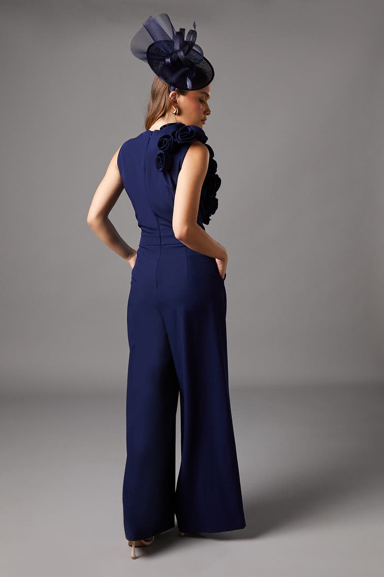 Corsage Detail Pleated Jumpsuit, Alternate, color, Navy