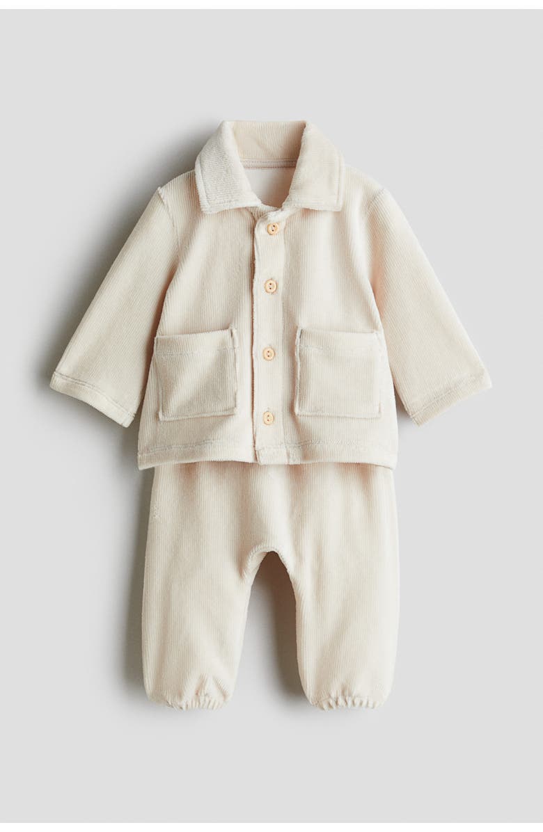 H&M 2-piece Ribbed Velour Set, Main, color, Light Beige