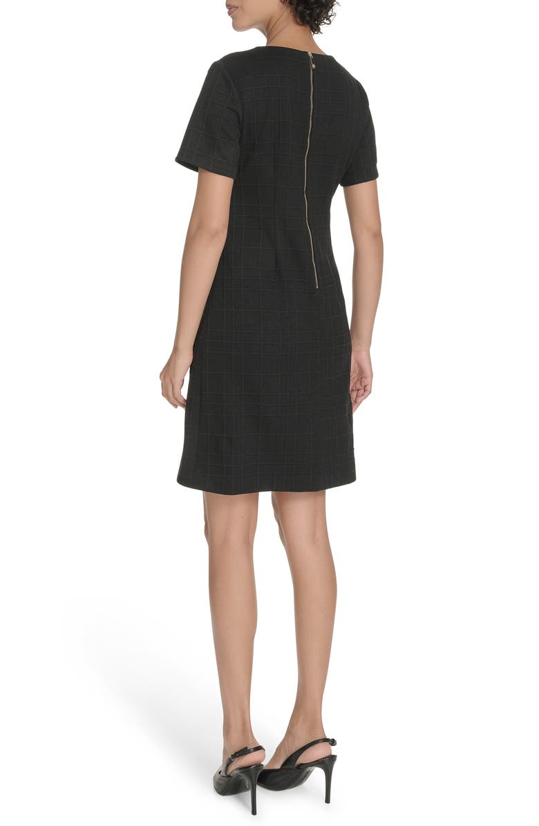 Tommy Hilfiger Windowpane Short Sleeve Shift Dress, Alternate, color, Black