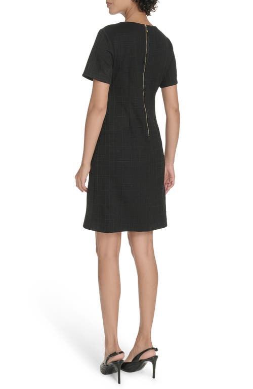 Tommy Hilfiger Windowpane Short Sleeve Shift Dress In Black