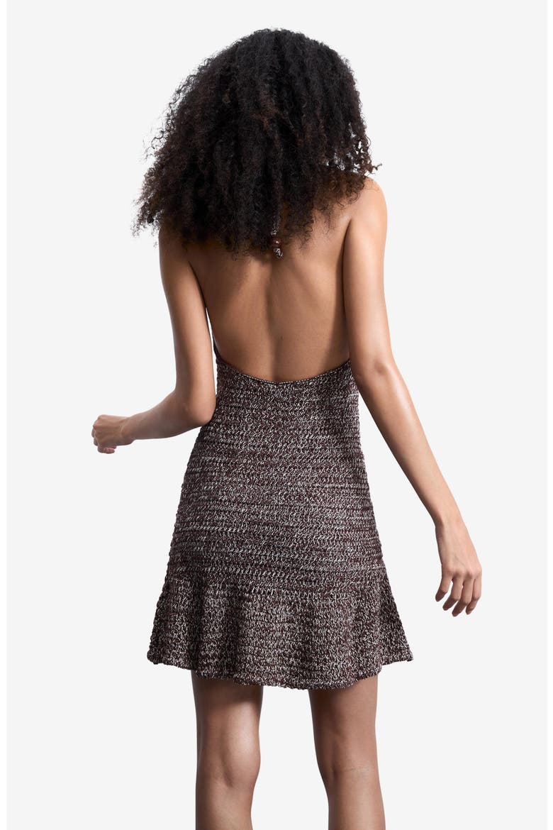 Open Stitch Halter Neck Cotton Blend Minidress, Alternate, color, BROWN