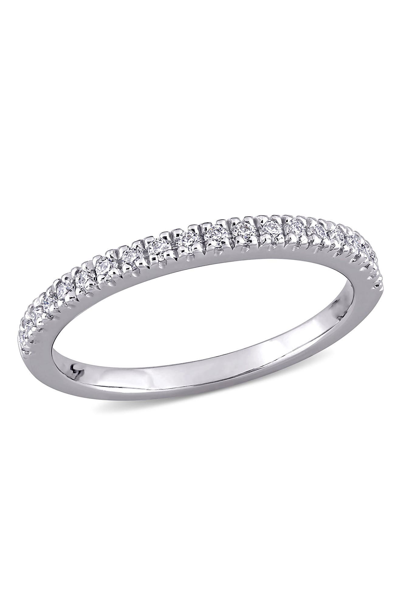10K White Gold Plated Sterling Silver Dew Created Moissanite Band Ring