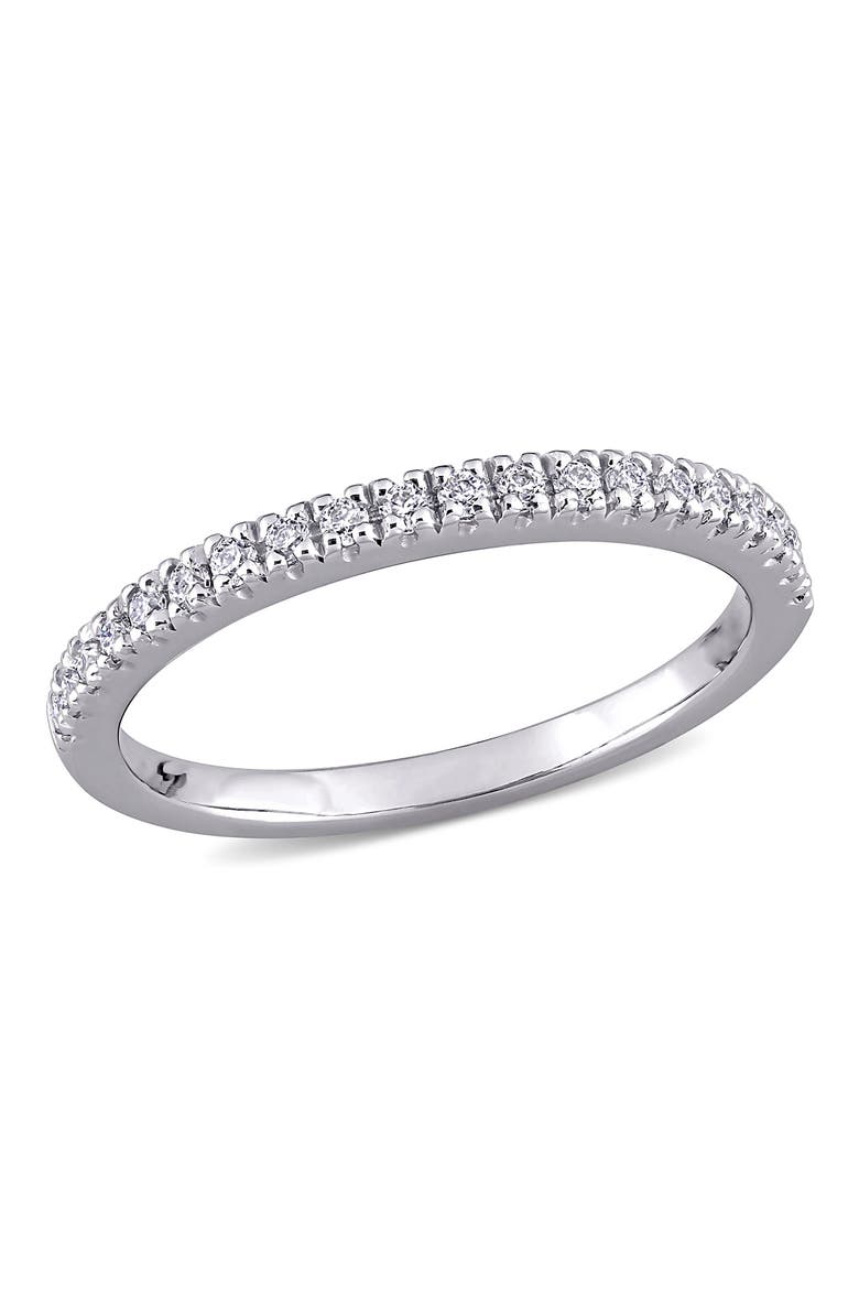 10K White Gold Plated Sterling Silver Dew Created Moissanite Band Ring, Main, color, SILVER