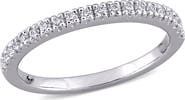 DELMAR 10K White Gold Plated Sterling Silver Dew Created Moissanite Band Ring