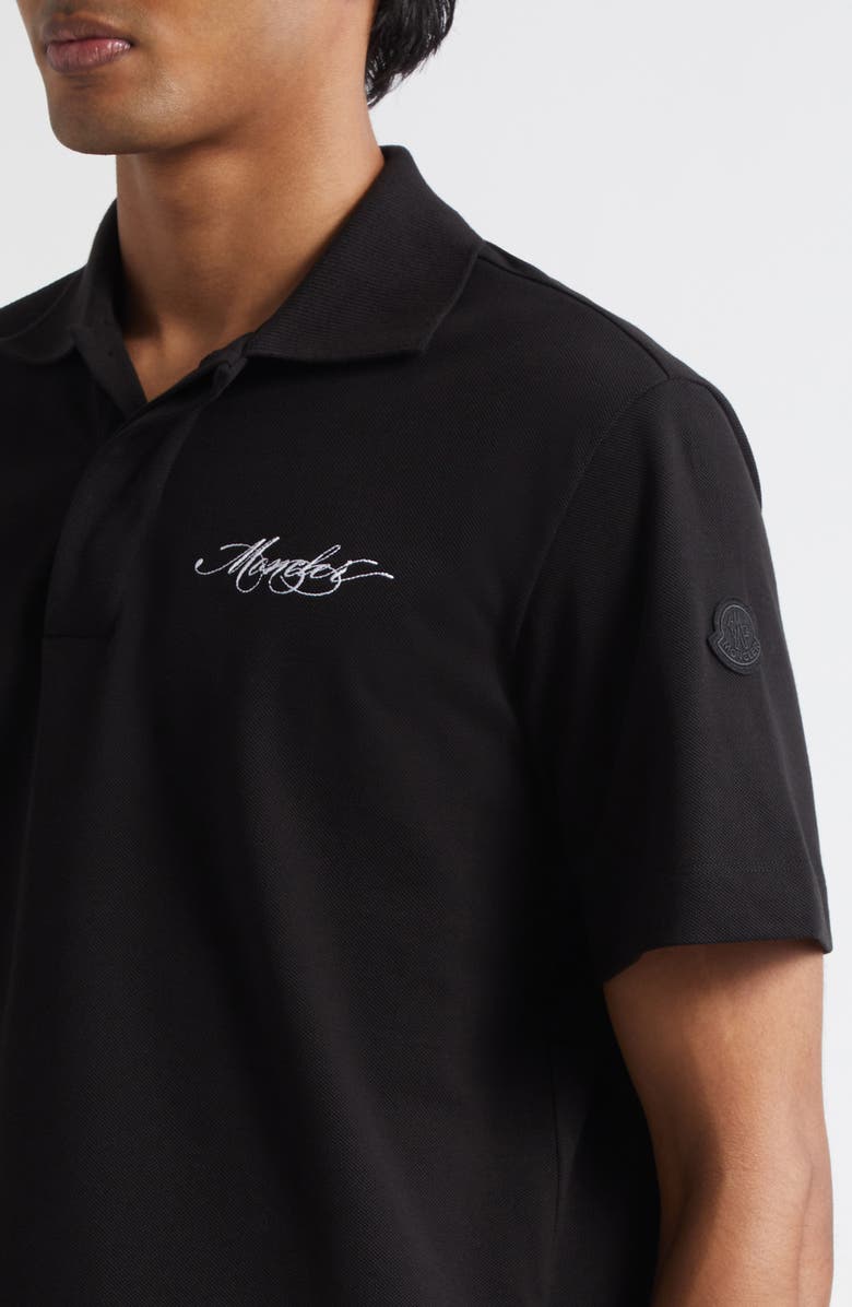 Moncler Logo Patch Cotton Piqué Polo, Alternate, color, Smoky Black