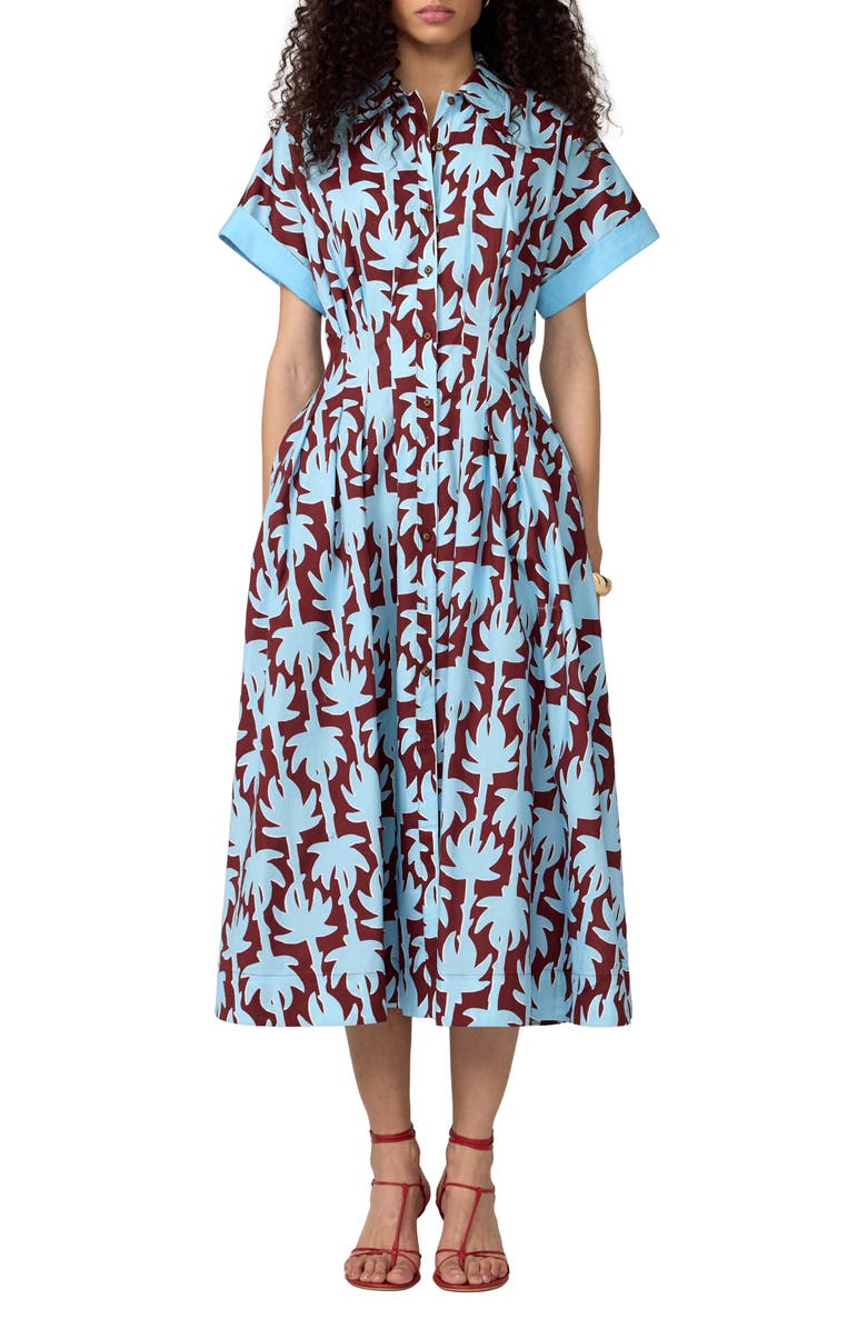 Diane von Furstenberg Alima Palm Print Stretch Cotton Shirtdress, Main, color, Haritage Palm Mininirvana