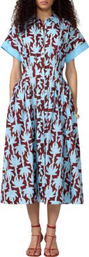 Diane von Furstenberg Alima Palm Print Stretch Cotton Shirtdress