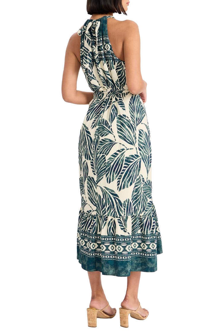 Print Tie Back Sleeveless Midi Dress, Alternate, color, NAVY/ GREEN