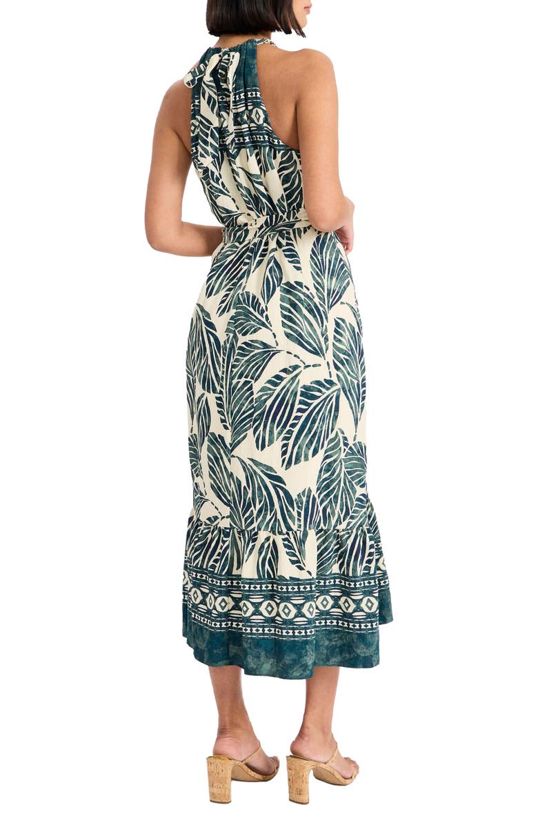 Maggy London Print Tie Back Sleeveless Midi Dress, Alternate, color, Navy/ Green