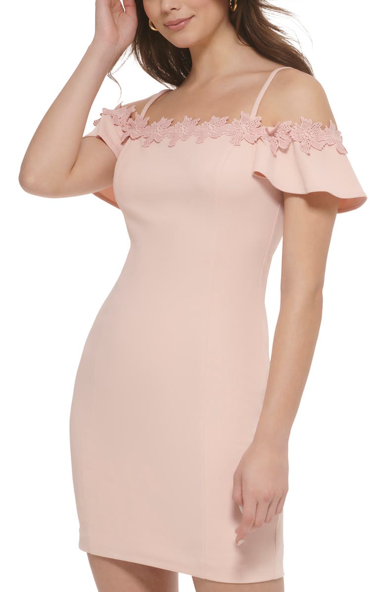 Kensie Off-the-Shoulder Scuba Crepe Dress, Alternate, color, Blush